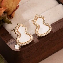 1 對經典葫蘆形耳環,鍍金銅,女士配飾,適合約會和派對,禮物 - 彩色 - 查看 6