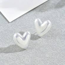 1 对彩色法式心形和人造珍珠不对称几何耳环，适合女孩、女士、节日礼物、情人节 - 白色 - 查看 5