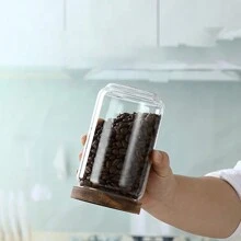 1 件透明玻璃儲物罐,帶相思木蓋,高硼矽酸鹽,尺寸：9*7.5 厘米/10 厘米/15 厘米/20 厘米/25 厘米/30 厘米 - 白色 - 查看 3
