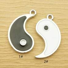 4入組陰陽符咒吊墜,搭配琺瑯、鋅合金,白色電鍍,適用於珠寶製作 - 彩色 - 查看 4