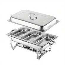 1 set, Contenitore riscaldante per buffet in acciaio inossidabile per hotel e ristoranti, divisibile in scomparti, adatto per fornello a combustibile, buffet, attività all'aperto, campeggio, picnic, escursioni, accessori da cucina, utensili per barbecue