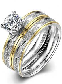 1Pc/2Pcs Nhẫn đôi tinh tế dành cho nữ đính đá Zirconia Bộ nhẫn đơn giản dành cho nam Nhẫn thép không gỉ Nhẫn cưới Trang sức Quà tặng cho cặp đôi - của phụ nữ - Xem 14