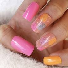 Upgrade Your Look! 24pcs/Set European Style Square Cartoon Line Classic And All-Match Gentle Nail Art Kit For Women And Girls Y2k - Multicolor - View 2