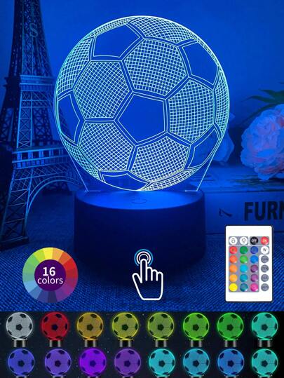 1pc Football 3D Illusion Lamp Night Light With Remote Control, 16 Colors Touch Sensor Remote Control Bedside Lamp, Football/Headphone Decor Lamp