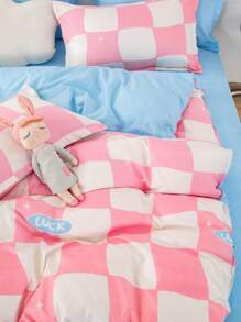 3件套粉白格子被套，不含被芯 - 彩色 - 查看 3