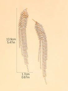 1 Pair Fashionable Rhinestone Tassel Earrings, Vibrant And Design For Women's Casual, Holiday Parties And Dating - Gold - View 5