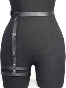 1入組性感女士大腿高懸帶吊襪與哥德式腰帶,y2k嘉年華服飾配件 - 黑色 - 查看 3