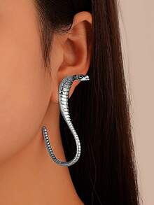 1對時尚誇張女式合金蛇形耳環 - 銀色 - 查看 1