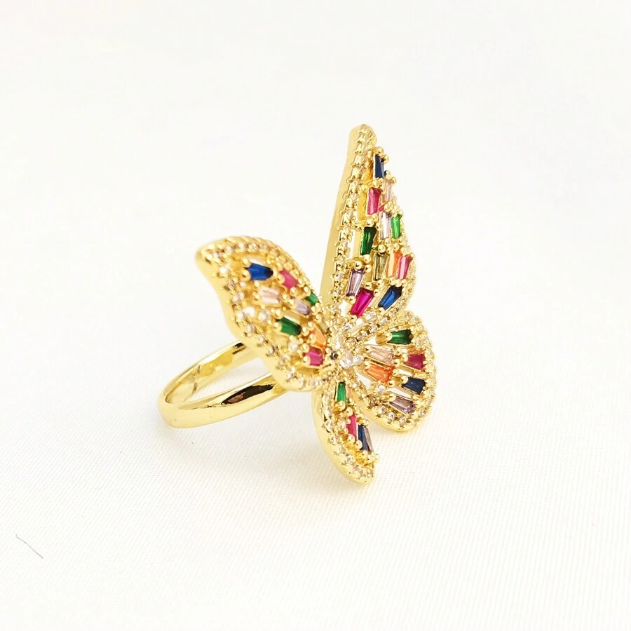 1只時尚大蝴蝶戒指,微鑲立方氧化鋯 - 彩色 - 查看 1