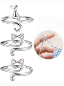 3pcs Women's Crochet Hooks Ring For Adjustable Tension & Finger Not Hurt While Knitting