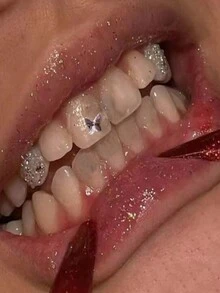 1入組簡約蝴蝶形牙鑽扁底牙鑽,美牙珠寶女士派對假面舞會裝飾 - 粉色 - 查看 2