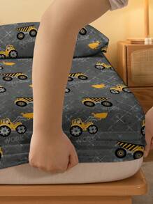 1pc Stylish Minimalist Style Printed Brushed Fabric Fitted Sheet Bed Cover Bedspread For Home Bedding - Multicolor - View 5