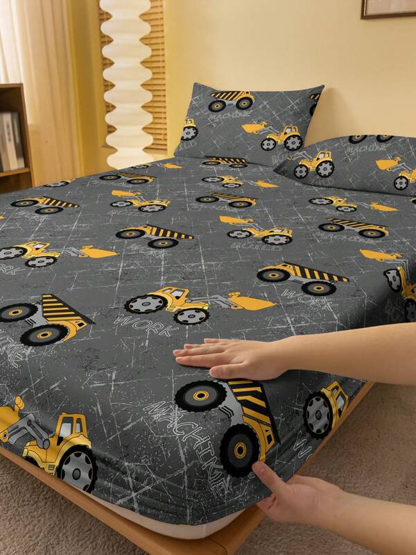 1 Pieza Sábana Ajustable De Tela Cepillada Y Estampada Con Estilo Minimalista Y Elegante Para Cama De Hogar