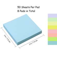 8 Pads Sticky Notes 3x3 Inches,Pastel Colors Self-Stick Pads, Easy To Post For Home, Office, Notebook - 8 Colors - View 2