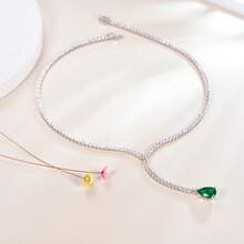 1入S925純銀豪華時尚精美優雅高級合成綠寶石裝飾的頸鍊，配有復古藝術風格，適用於婚禮、紀念日、情人節和其他場合，也是理想的禮物選擇，附贈禮盒包裝。 - 白色 - 查看 3