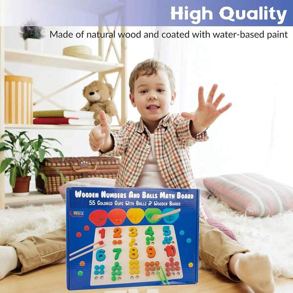 Wooden Montessori Numbers And Balls Math Board Colorful Cups And