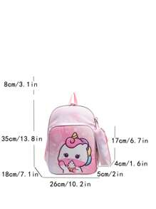 Cartoon Mermaid & Unicorn Print Backpack For Teens/Kids, With Pencil Case Included - Multicolor - View 5
