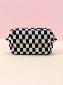 1 Stück Make-up Tasche Schwarz, karierter wasserdichter Kosmetikbeutel quadratisch, Frauenbeutel für Make-up, kleine Aufbewahrungstasche für Make-up, Reisebeutel für Damen, großer Stifteetui Reise-Kulturtasche mit hoher Kapazität für Kosmetikpinsel, Reise-Kulturtasche, Make-up Tasche, Make-up Beutel, Hautpflege Tasche, Kulturtasche, Packwürfel, Reiseaccessoires Aufbewahrung Make-up Organizer Make-up Koffer - Schwarz - Übersicht 3