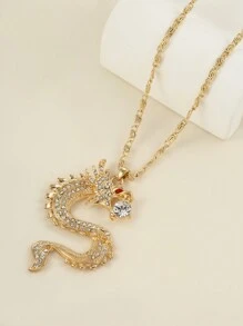 1入時尚流行女男復古卡通龍吊墜項鍊合金珠寶,適用於度假和時尚造型配飾派對新年禮物 - 金黃色 - 查看 4