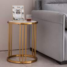 Slate/Sintered Stone Round Side/End Table With Golden Stainless Steel Frame