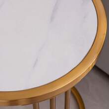 Slate/Sintered Stone Round Side/End Table With Golden Stainless Steel Frame