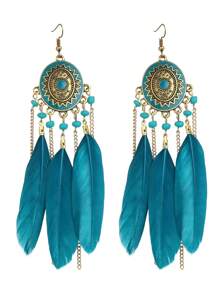 1 對女士復古長羽毛和油滴吊墜耳環,適合旅行和攝影 - 復古風 - 查看 15