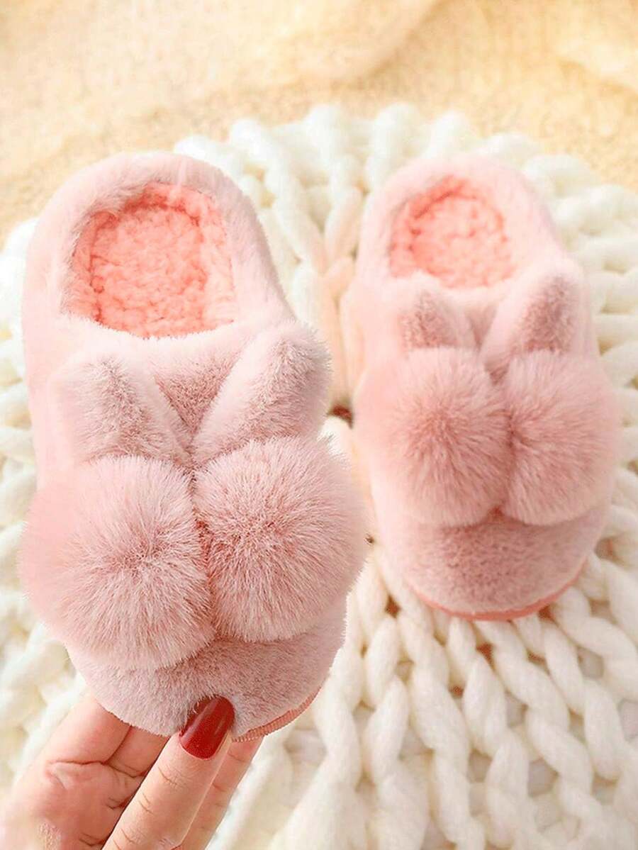 1 Par de Pantuflas de descanso afelpadas súper suaves con diseño de orejas de conejo para mujer niñas - Rosa - Ver 1