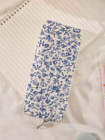 1pc Floral Pattern Printed Corduroy Pencil Case, Stationery Storage Bag, Dual-Sided Print Pencil Pouch, Portable Multi-Functional Office Supplies Pen Holder Back To School,Back To School,School Supplies,Pencil Pouch,School Bag