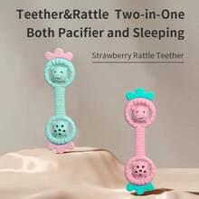 1pc Strawberry-Shaped Teething Rattle- 2 In 1 Baby Teething Toy And Rattle Toy, Silicon Baby Teether, Infant Teething And Chewing Toy, Bath Toy For Newborn Boy And Girl Gifts - Pink - View 8