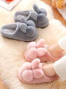1 Par de Pantuflas de descanso afelpadas súper suaves con diseño de orejas de conejo para mujer niñas - Rosa - Ver 2
