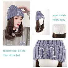 18吋長女帽假髮冬季帽子假髮灰色針織帽子冷棕色直髮及肩假髮 - Light Brown - 查看 8