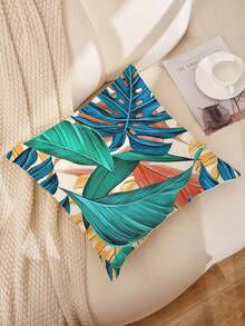 1個復古植物葉印花坐墊套,摩登枕頭套,單面印花,沙發裝飾坐墊套無內芯,家居裝飾 - 彩色 - 查看 5