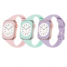 3pcs Slim Soft Silicone Watch Band With Buckle Compatible With Apple Watch Band 38mm.40mm.41mm.42mm.44mm.45mm.49mm Compatible With Apple Watch Ultra/Se/8/7/6/5/4/3/2/1 Series - Pink+Green+Purple - View 12