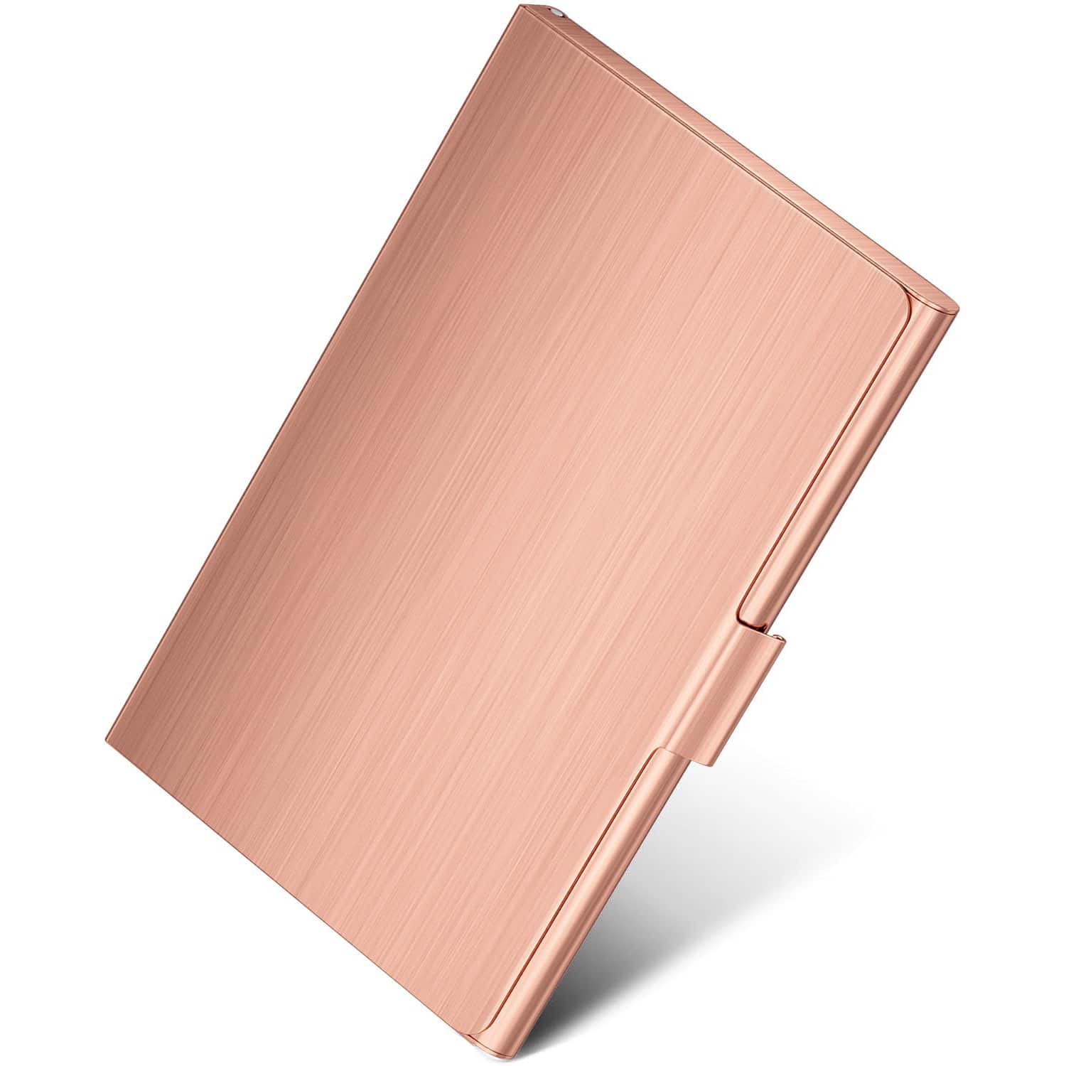 Maxgear不銹鋼女士&男士名片盒,口袋名片盒薄式名片錢夾名片收納盒,3.7 X 2.3 X 0.3英寸,不銹鋼金屬玫瑰金色 - 玫瑰金 - 查看 1