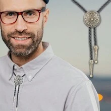 Native American Bolo Tie Rodeo Cowboy Leather Necktie Western Necklace Costume Accessories For Men - Bronze - View 1