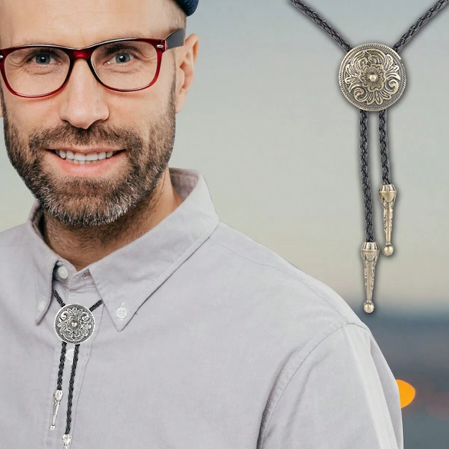 Native American Bolo Tie Rodeo Cowboy Leather Necktie Western Necklace Costume Accessories For Men - Bronze - View 1