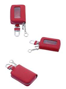 1 Piece Of Solid Color Versatile Car Keychain, Anti Loss Home Key Small Bag, Suitable For Carrying And Storing Keys With You - Red - View 6