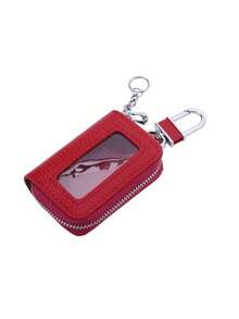 1 Piece Of Solid Color Versatile Car Keychain, Anti Loss Home Key Small Bag, Suitable For Carrying And Storing Keys With You - Red - View 7