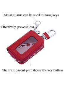 1 Piece Of Solid Color Versatile Car Keychain, Anti Loss Home Key Small Bag, Suitable For Carrying And Storing Keys With You - Red - View 2