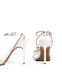 Women Bowknots Crystal Heeled Sandals Fashion Square Toe Rhinestone Decor Ankle Strap Heels For Sweet-Meets-Sassy Styles, For Autumn Party Wedding Prom - 白色 - 查看 4