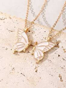2pcs Fashionable Butterfly Couples Necklace, Valentine Day Gift, Friendship Necklace, Clothing Accessory Valentines,Mom,Mother,Mother's Day,Gift