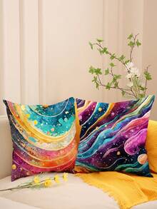 4pcs/Set Galaxy Space & Rainbow Light Shining Polyester Pillow Cover For Home Sofa Cushion Decor - Multicolor - View 7