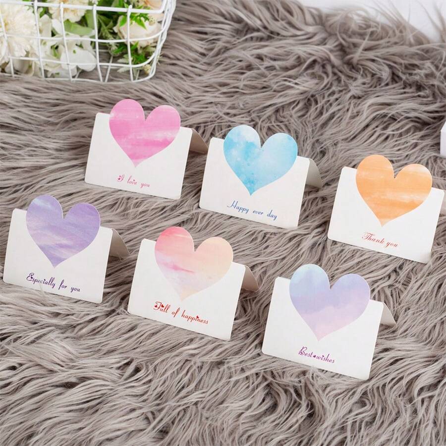 10入組創意小卡片愛心折半式賀卡,心形婚禮賀卡,祝福留言卡,小禮物信紙,折疊祝福卡,情人節,母親節,父親節 - 彩色 - 查看 1
