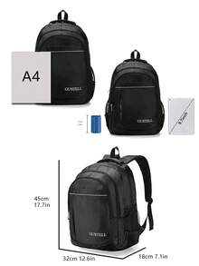 1pc Unisex Solid Color Large Capacity Polyester Adjustable Strap Zipper Closure Simple & Fashionable Backpack, Perfect For School/Travel/Picnic - Green - View 3