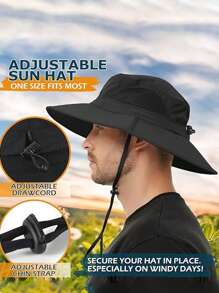 男女適用1PC防水寬邊漁夫帽，可折疊遮陽帽，適用於釣魚、遠足、園藝、野生動物觀察、沙灘等，繩帽款式 - 深灰色 - 查看 6