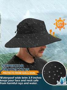 男女適用1PC防水寬邊漁夫帽，可折疊遮陽帽，適用於釣魚、遠足、園藝、野生動物觀察、沙灘等，繩帽款式 - 深灰色 - 查看 4