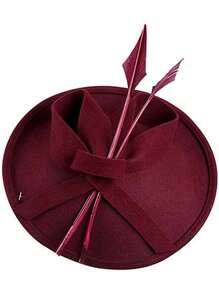 HIMESPORT 酒红色黑色皇家蓝羊毛毡女士礼帽，适合教堂婚礼、新娘正式场合、鸡尾酒会、茶会等，带蝴蝶结和羽毛装饰。 - 彩色 - 查看 6