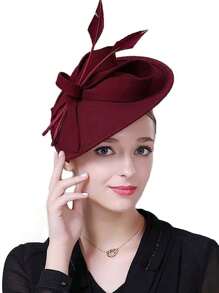 HIMESPORT 酒红色黑色皇家蓝羊毛毡女士礼帽，适合教堂婚礼、新娘正式场合、鸡尾酒会、茶会等，带蝴蝶结和羽毛装饰。 - 彩色 - 查看 5