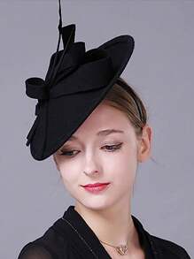 HIMESPORT 酒红色黑色皇家蓝羊毛毡女士礼帽，适合教堂婚礼、新娘正式场合、鸡尾酒会、茶会等，带蝴蝶结和羽毛装饰。 - 彩色 - 查看 2