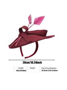 HIMESPORT 酒红色黑色皇家蓝羊毛毡女士礼帽，适合教堂婚礼、新娘正式场合、鸡尾酒会、茶会等，带蝴蝶结和羽毛装饰。 - 彩色 - 查看 8